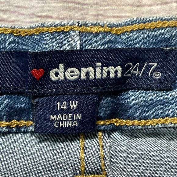 Denim 24/7 Womens Jeans sz 14W Light Wash Denim Gold Metallic Embellishment x28" - Picture 5 of 11